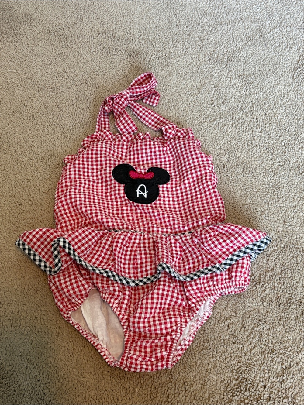 Red Gingham 4 toddler Swim One-Piece with Minnie Patch